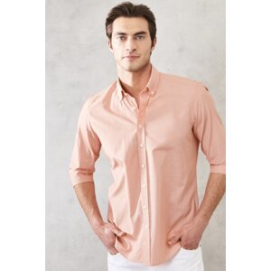 AC&Co / Altınyıldız Classics Men's Orange Slim Fit Slim-fit Oxford Buttoned Collar Gingham Cotton Shirt.