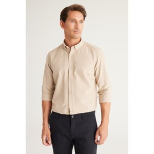 AC&Co / Altınyıldız Classics Men's Beige Buttoned Collar Easy to Iron Cotton Slim Fit Slim Fit Oxford Shirt