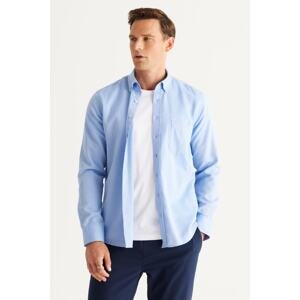AC&Co / Altınyıldız Classics Men's Blue Slim Fit Slim Fit Button-down Collar Cotton Oxford Shirt