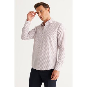 AC&Co / Altınyıldız Classics Men's White-Burgundy Slim Fit Slim Fit Classic Collar Cotton Striped Shirt