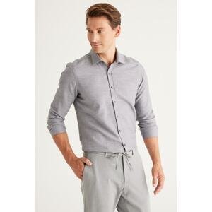AC&Co / Altınyıldız Classics Men's Khaki Slim Fit Slim Fit Classic Collar Diagonal Patterned Linen Shirt