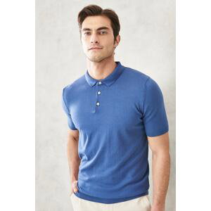 ALTINYILDIZ CLASSICS Men's Indigo Standard Fit Normal Cut 100% Cotton Polo Neck Knitwear T-Shirt