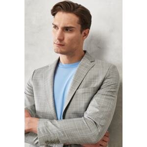 ALTINYILDIZ CLASSICS Men's Grey-blue Extra Slim Fit Slim Fit Slim Fit Monocollar Checkered Classic Suit.