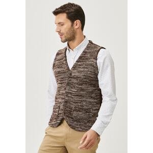 ALTINYILDIZ CLASSICS Men's Brown-beige Standard Fit Regular Cut 100% Cotton Plain V-neck Knitwear Vest.