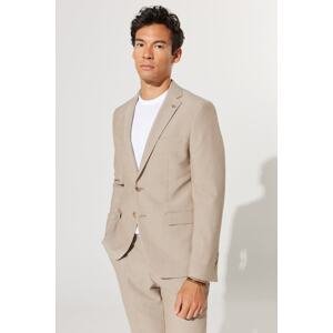 ALTINYILDIZ CLASSICS Men's Beige Slim Fit Slim Fit Monocollar See-through Patterned Suit.