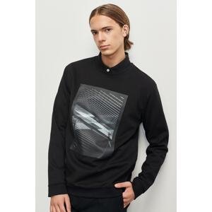 ALTINYILDIZ CLASSICS Men's Black Standard Fit Regular Cut Bicycle Neck Picture Printed Sweatshirt