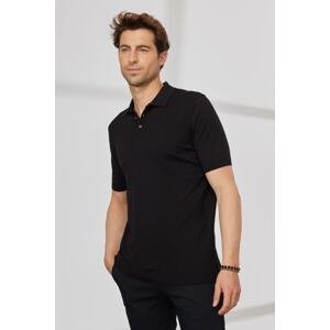ALTINYILDIZ CLASSICS Men's Black Standard Fit Regular Cut Polo Collar 100% Cotton Short Sleeves Knitwear T-Shirt.