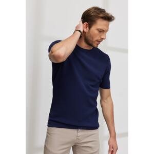 ALTINYILDIZ CLASSICS Men's Navy Blue Standard Fit Regular Fit Crew Neck Short Sleeve Knitwear T-Shirt