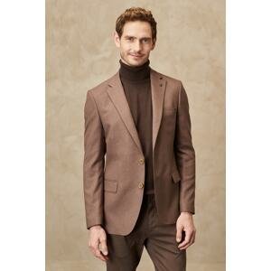 ALTINYILDIZ CLASSICS Men's Brown Slim Fit Slim Fit Monocollar Diagonal Patterned Jacket.