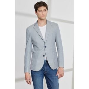 ALTINYILDIZ CLASSICS Men's Blue Slim Fit Narrow Cut Mono Collar Cotton Patterned Jacket
