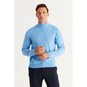 ALTINYILDIZ CLASSICS Men's Light Blue Anti-Pilling Standard Fit Normal Cut Half Turtleneck Knitwear Sweater.