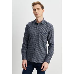 ALTINYILDIZ CLASSICS Men's Navy Blue-gray Slim Fit Button-Up Collar Gingham Flannel Lumberjack Shirt
