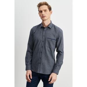 ALTINYILDIZ CLASSICS Men's Navy Blue-gray Slim Fit Buttoned Collar Gingham Flannel Lumberjack Shirt