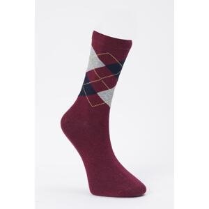 ALTINYILDIZ CLASSICS Men's Claret Red-Navy Blue Patterned Crewneck Socks.