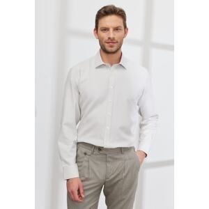 ALTINYILDIZ CLASSICS Men's White-beige Comfort Fit Comfy Cut Classic Collar Cotton Dobby Shirt.