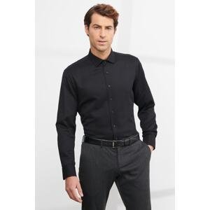 ALTINYILDIZ CLASSICS Men's Black Comfort Fit Comfy Cut, Classic Collar Cotton Comfortable Dobby Shirt.