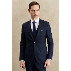 ALTINYILDIZ CLASSICS Men's Navy Blue Slim Fit Narrow Cut Mono Collar Vest Wool Water and Stain Resistant Nano Suit