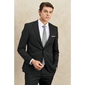 ALTINYILDIZ CLASSICS Men's Black-gray Extra Slim Fit Slim Fit Monocollar Striped Classic Suit.