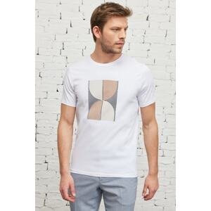 ALTINYILDIZ CLASSICS Men's White Slim Fit Slim Fit Crew Neck Short Sleeved Printed T-Shirt.