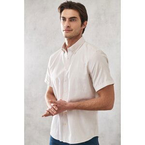 ALTINYILDIZ CLASSICS Men's White-beige Slim Fit Slim Fit Buttoned Collar Striped Shirt