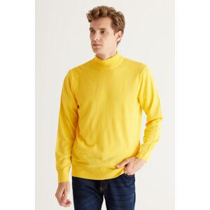 ALTINYILDIZ CLASSICS Men's Yellow Anti-Pilling Standard Fit Normal Cut Half Turtleneck Knitwear Sweater.