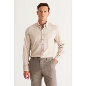 ALTINYILDIZ CLASSICS Men's Beige Slim Fit Slim Fit Buttoned Collar Cotton Gabardine Shirt