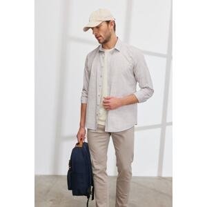 ALTINYILDIZ CLASSICS Men's Beige Slim Fit Slim Fit, Classic Collar 100% Cotton Striped Shirt.