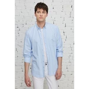 ALTINYILDIZ CLASSICS Men's White-blue Comfort Fit Relaxed Cut Button Collar Cotton Dobby Shirt