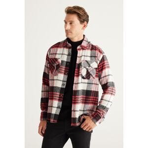 ALTINYILDIZ CLASSICS Men's Red-black Oversize Wide Cut Classic Collar Checkered Flannel Lumberjack Shirt