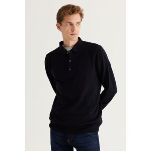 ALTINYILDIZ CLASSICS Men's Navy Blue Standard Fit Normal Cut Polo Collar Cotton Knitwear Sweater.