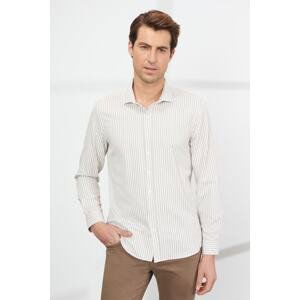 ALTINYILDIZ CLASSICS Men's White-beige Slim Fit Slim Fit Small Italian Collar Cotton Striped Shirt.