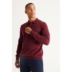 ALTINYILDIZ CLASSICS Men's Claret Red Standard Fit Normal Cut Polo Collar Cotton Knitwear Sweater.