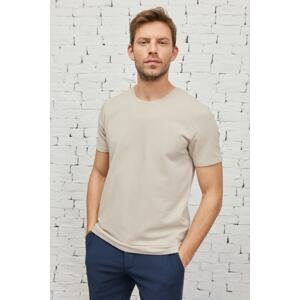 ALTINYILDIZ CLASSICS Men's Beige Slim Fit Slim Fit Crew Neck Soft Button Basic T-Shirt