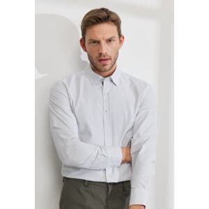 ALTINYILDIZ CLASSICS Men's White-khaki Slim Fit Slim Fit Shirt with Hidden Buttons Collar Printed