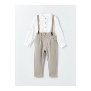 LC Waikiki Long Sleeve Baby Boy Shirt, Trousers and Trouser Suspenders 3-Piece Set