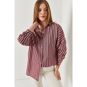 armonika Women's Dark Burgundy Pinstripe Oversized Long Basic Shirt