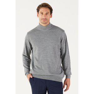 ALTINYILDIZ CLASSICS Men's Gray Melange Anti-Pilling Standard Fit Normal Cut Half Turtleneck Knitwear Sweater.