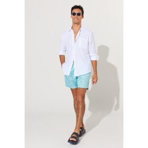 ALTINYILDIZ CLASSICS Men's White-green Standard Fit Patterned One-Pocket Swimsuit Marine Shorts