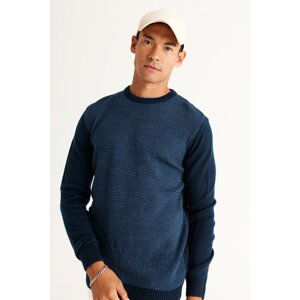 AC&Co / Altınyıldız Classics Men's Navy Blue-Blue Standard Fit Normal Cut Crew Neck Honeycomb Patterned Knitwear Sweater.