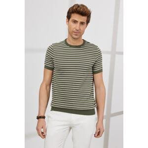 AC&Co / Altınyıldız Classics Men's Khaki-beige Standard Fit Regular Cut Crew Neck 100% Cotton Striped Knitwear T-Shirt