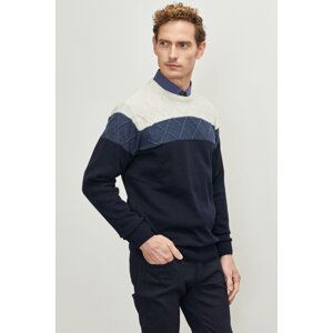 AC&Co / Altınyıldız Classics Men's Ecru-navy Standard Fit Regular Cut Crew Neck Colorblock Patterned Knitwear Sweater