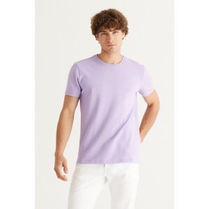 ALTINYILDIZ CLASSICS Pánske tričko Lilac Slim Fit Slim Fit Crew Neck s krátkym rukávom Basic s jemným dotykom.