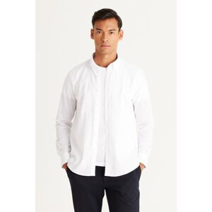 AC&Co / Altınyıldız Classics Men's White Tailored Slim Fit Slim Fit Buttoned Collar Linen Look 100% Cotton Flamed Shirt