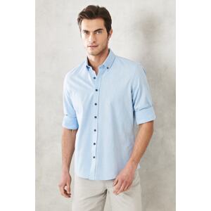 AC&Co / Altınyıldız Classics Men's Light Blue Slim Fit Slim Fit 100% Cotton Dobby Buttoned Collar Casual Shirt.