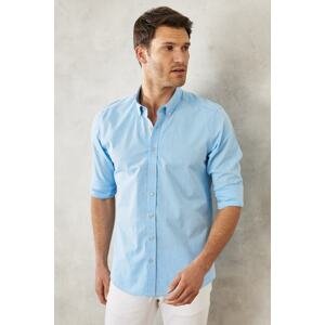 AC&Co / Altınyıldız Classics Men's Blue Slim Fit Slim Fit Button Down Collar 100% Cotton Plain Casual Shirt.