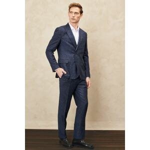ALTINYILDIZ CLASSICS Men's Navy Blue Slim Fit Slim Fit Dovetail Collar Tweet Patterned Wool Double Breasted Suit