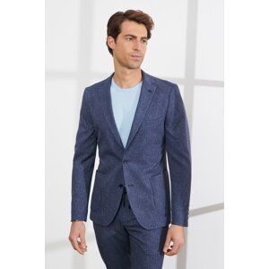 ALTINYILDIZ CLASSICS Men's Navy Blue-White Slim Fit Slim Fit Mono Collar Patterned Travel Suit With Bag