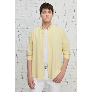 AC&Co / Altınyıldız Classics Men's Yellow Comfort Fit Relaxed Cut Linen Buttoned Collar Casual Shirt