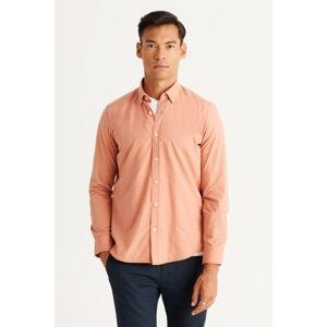 AC&Co / Altınyıldız Classics Men's Orange Slim Fit Slim Fit Shirt with Hidden Buttons Collar.