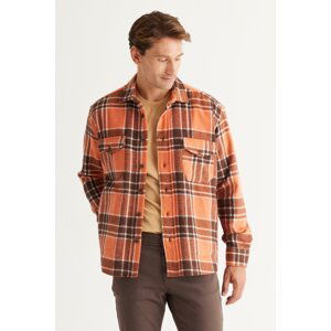 AC&Co / Altınyıldız Classics Men's Brown-Orange Oversize Wide Cut Buttoned Collar Plaid Winter Shirt Jacket